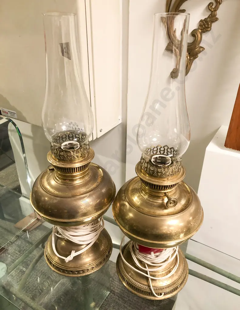 Pair of Electrified Kerosene Lamps Image 1++