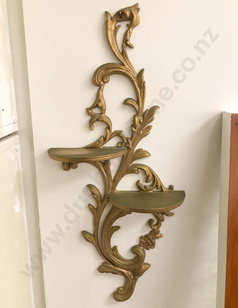 Small Gilt Painted Wall Hanging Two Tier Shelf Image 1++