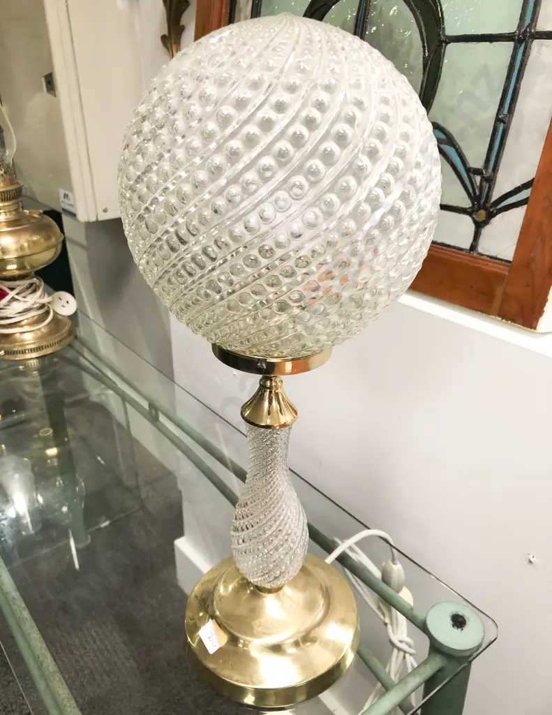Brass and Pressed Glass Table Lamp Image 1++