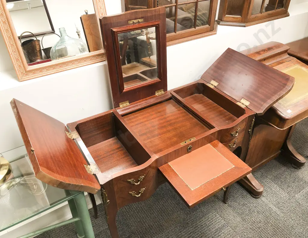 Louis XV Style Kingwood & Marquetry Dressing Table with Fold Up Mirror Image 1++