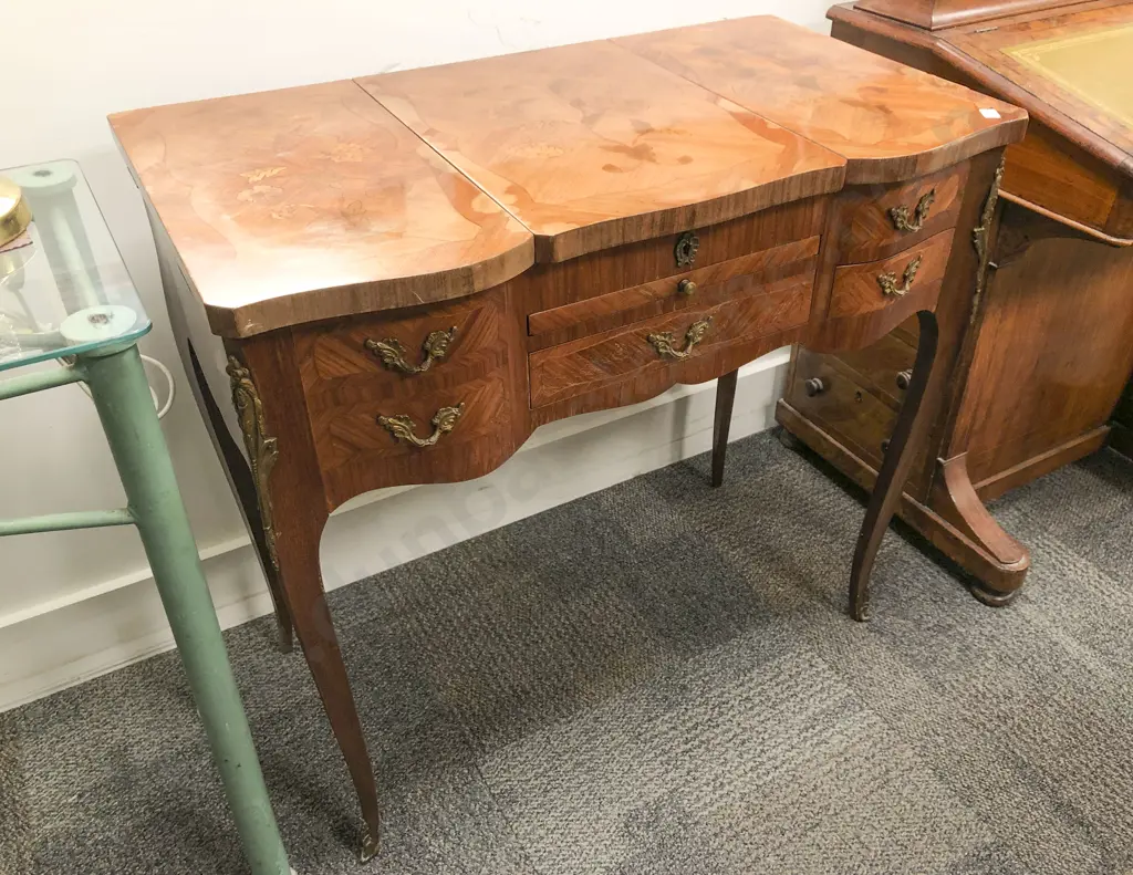 Louis XV Style Kingwood & Marquetry Dressing Table with Fold Up Mirror Image 1++