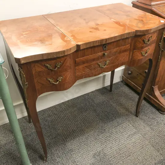 Louis XV Style Kingwood & Marquetry Dressing Table with Fold Up Mirror