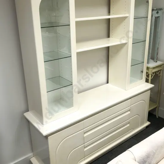 Modern Sideboard with Pair of Glazed Cabinets to Top and Central Shelves