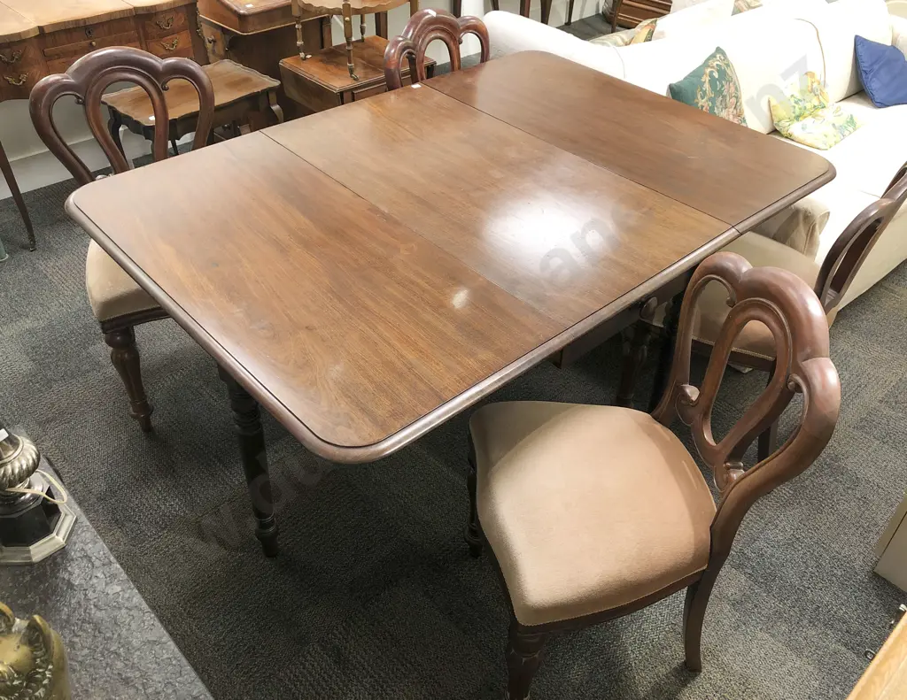 Antique Mahogany Drop Leaf Dining Table with Four Dining Chairs Image 1++