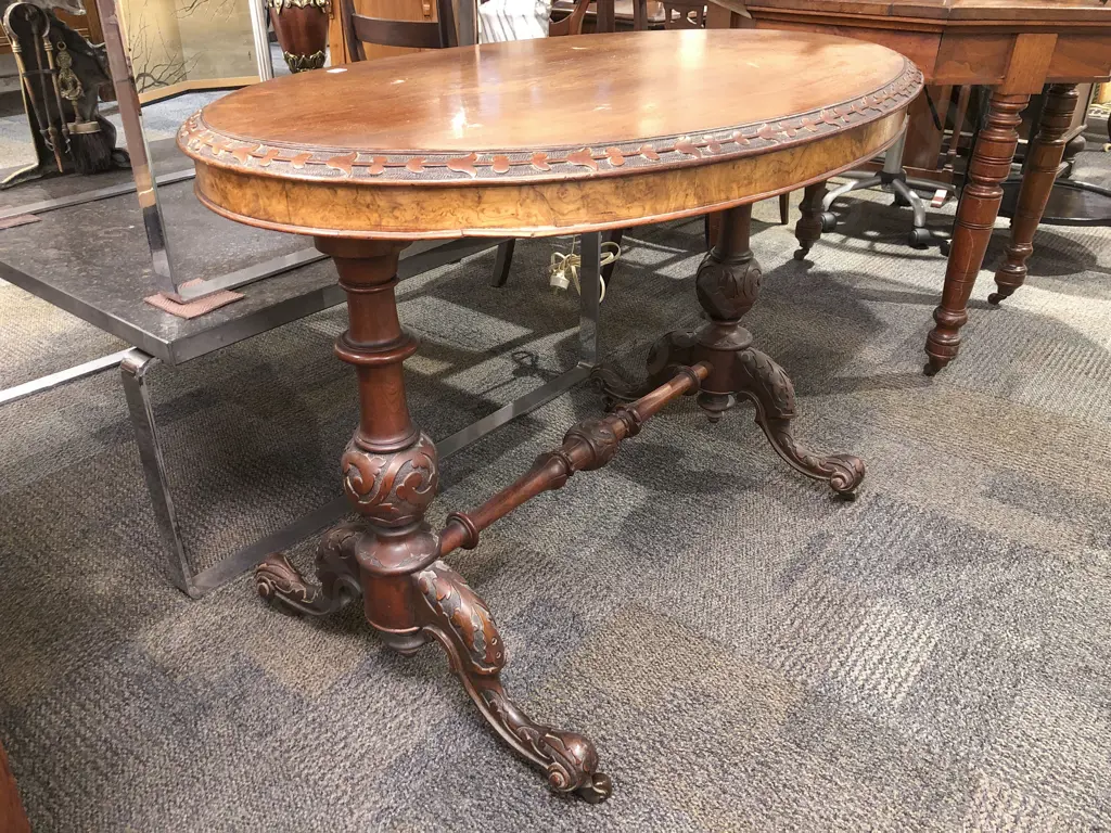 Carved Oak Oval Occasional Table Image 1++