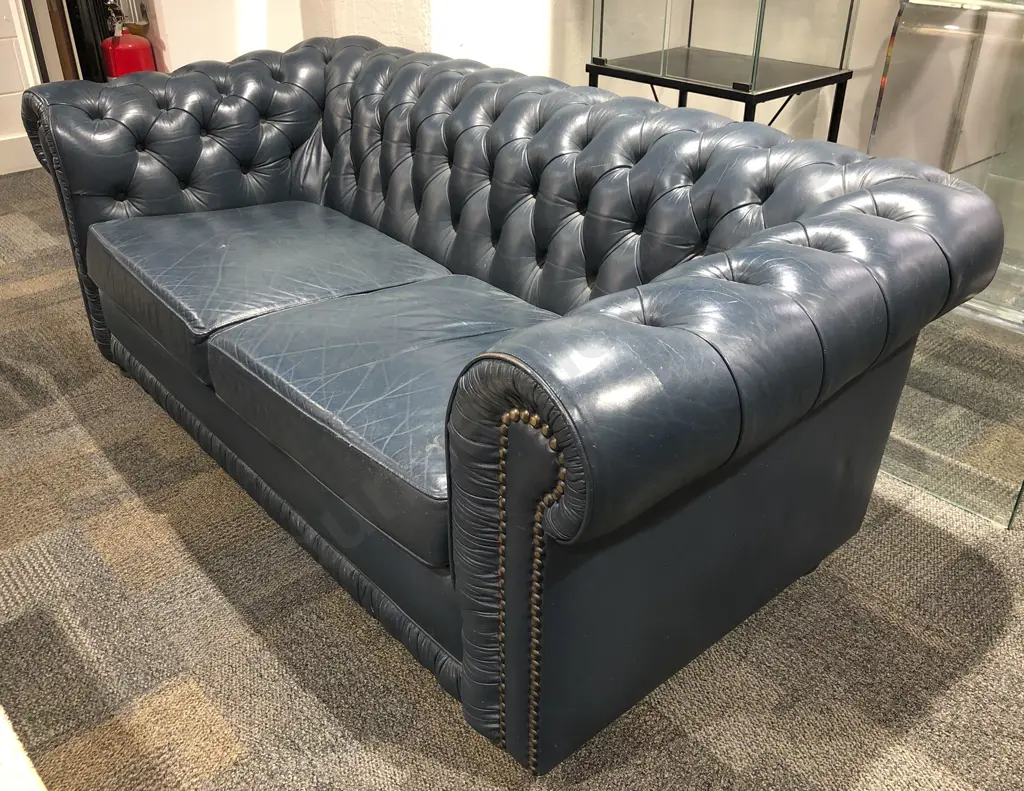 Blue Leather Chesterfield Sofa Image 1++