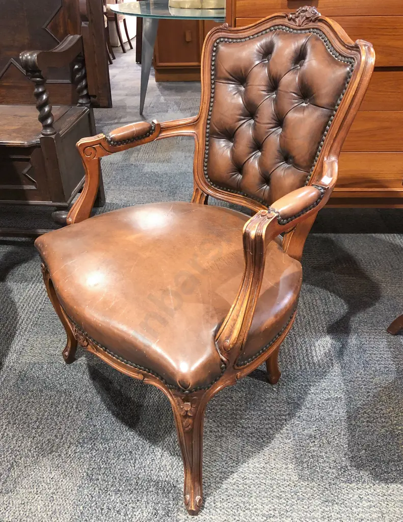 French Style Button Back Arm Chair Image 1++