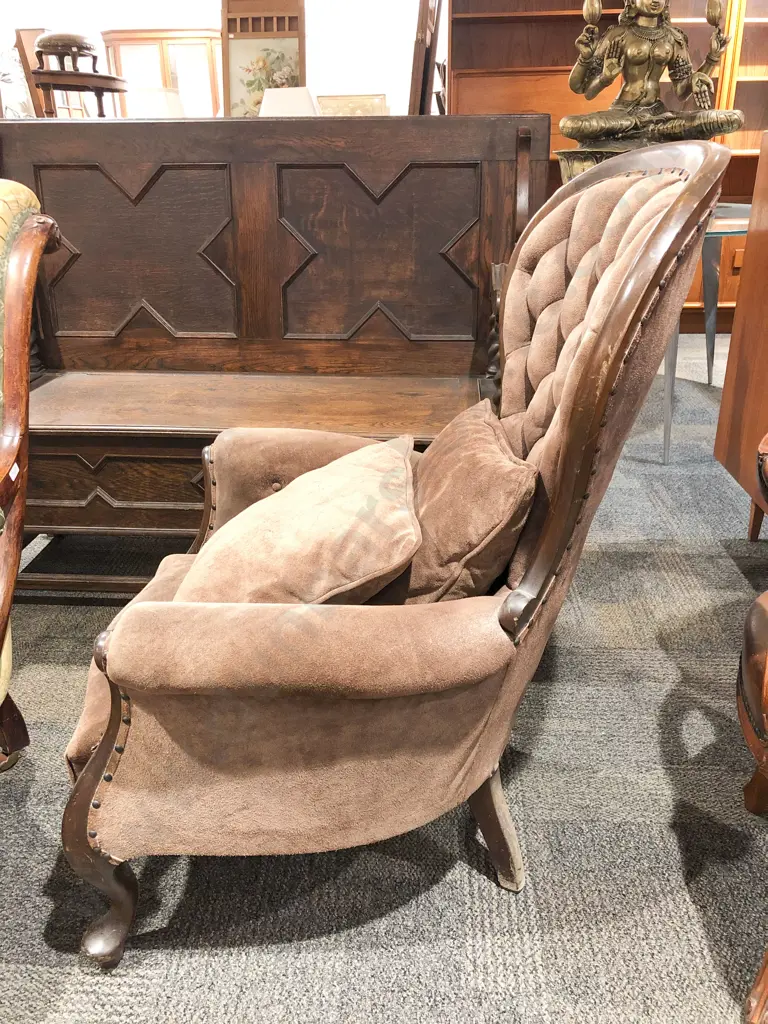 Mahogany Button Back Grandfather Chair Image 1++