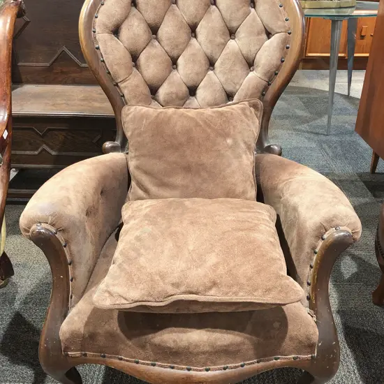 Mahogany Button Back Grandfather Chair