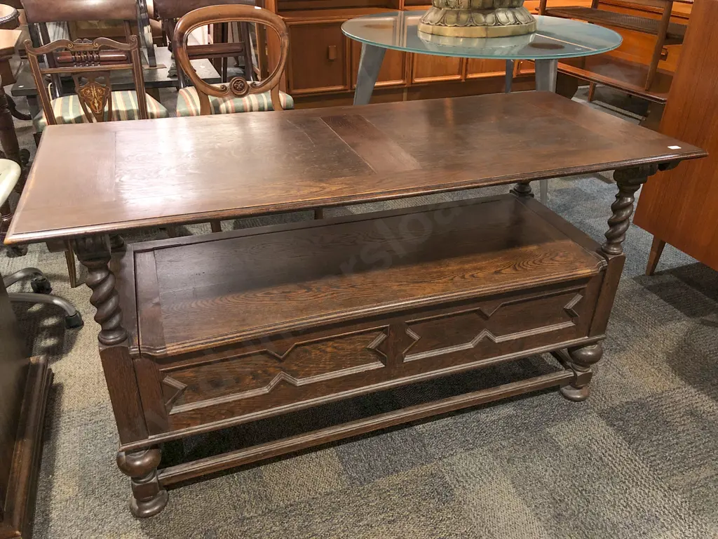 Antique Oak Monks Bench Image 1++