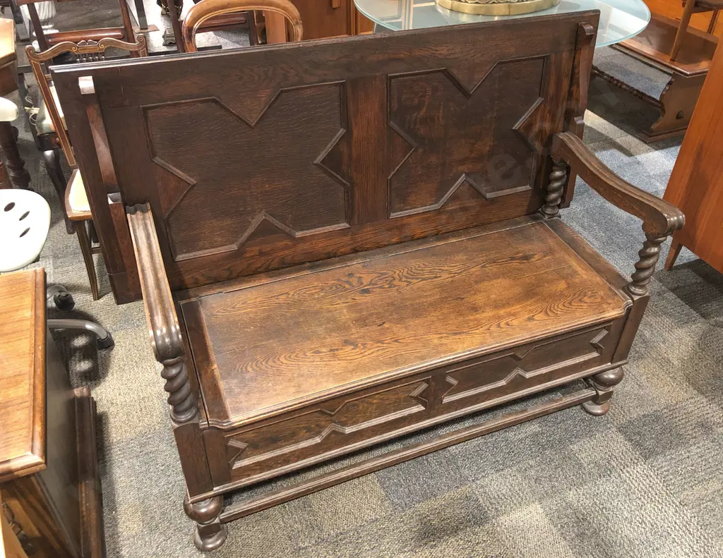 Antique Oak Monks Bench Image 1++