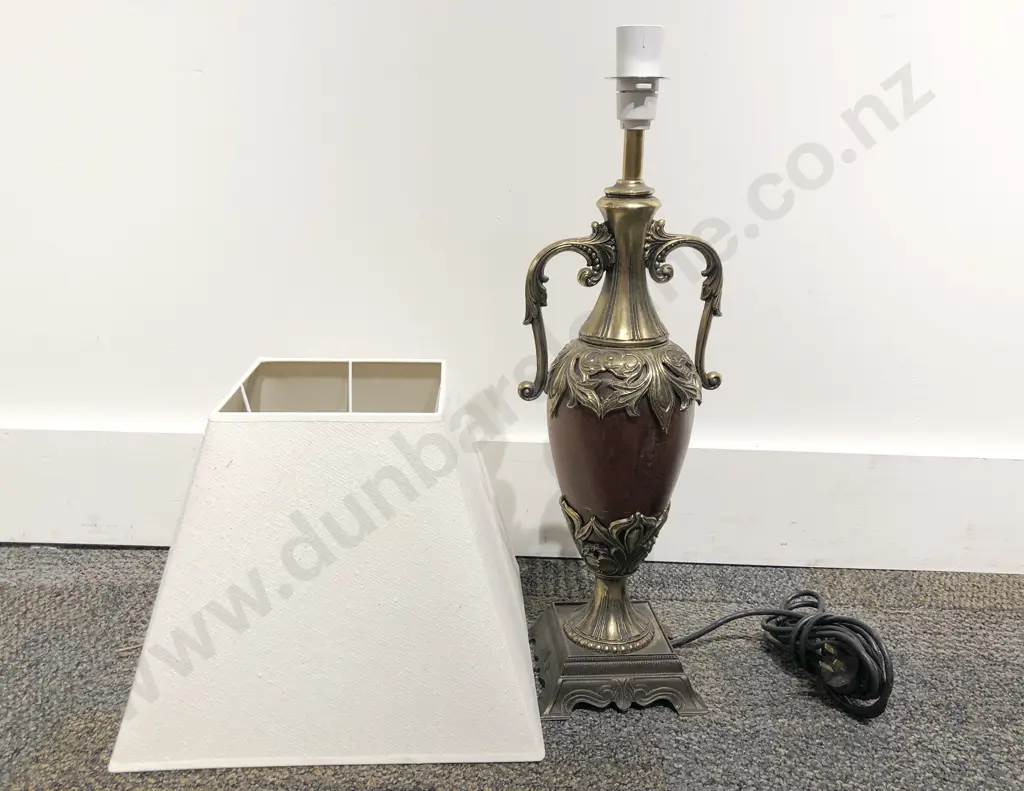 Gilt Metal Turned Wood Table Lamp Image 1++