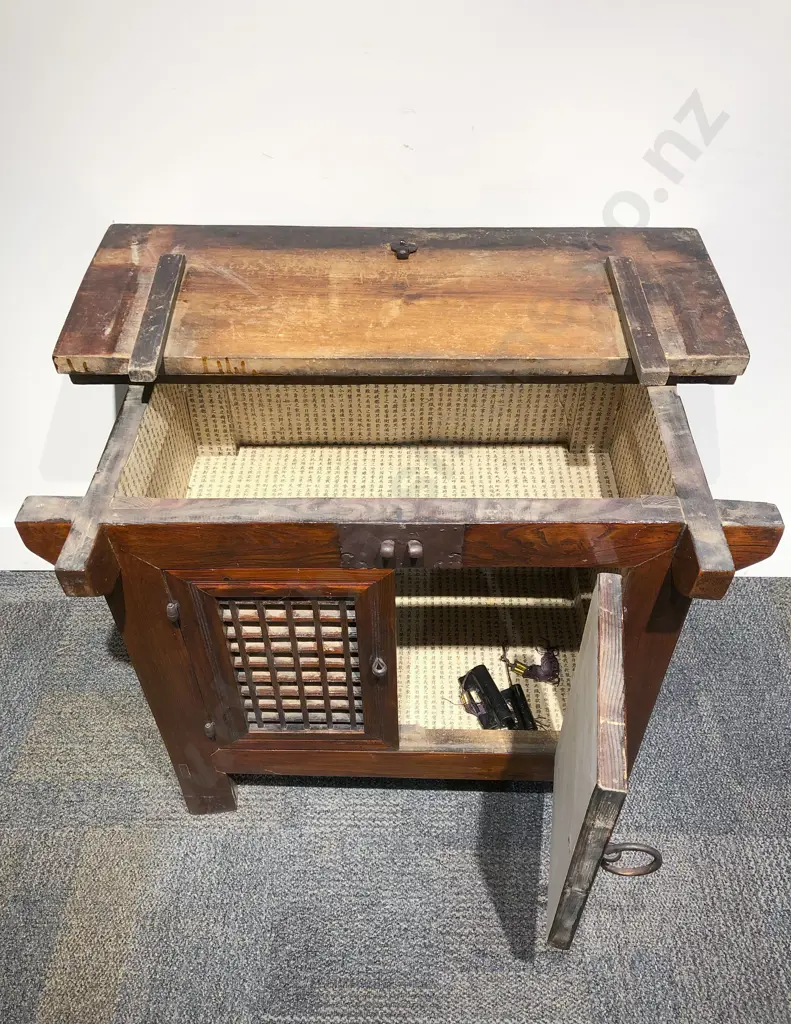 Chinese Stained Lattice Door Cabinet with Hinged StorageTop Image 1++
