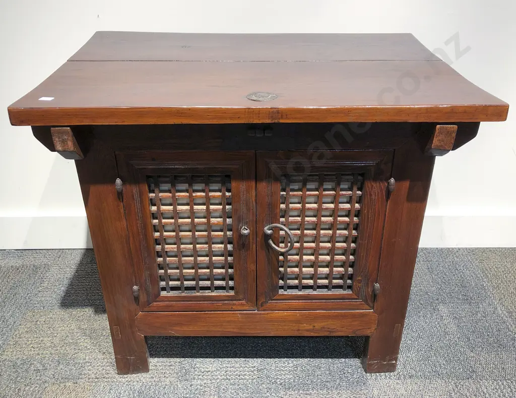 Chinese Stained Lattice Door Cabinet with Hinged StorageTop Image 1++