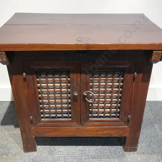 Chinese Stained Lattice Door Cabinet with Hinged StorageTop