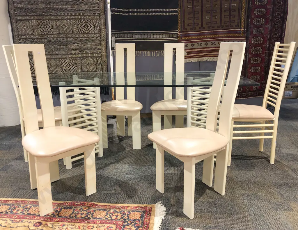 Modern Glass Top Dining Table with a Harlequin Set of Six Chairs Image 1++