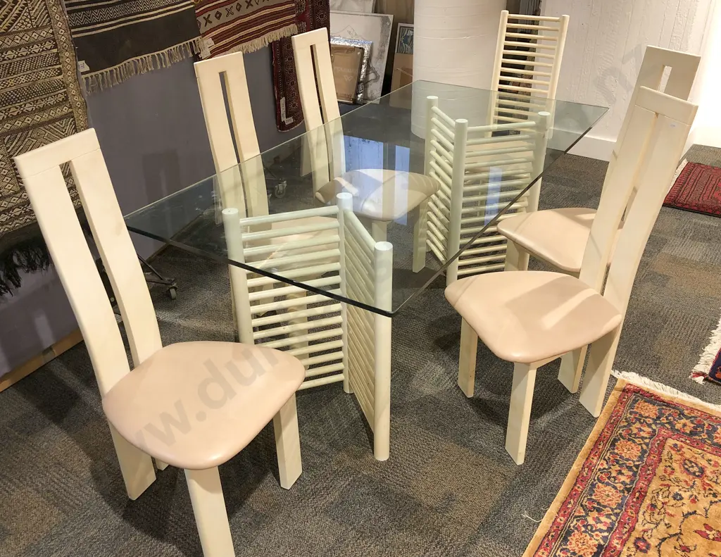 Modern Glass Top Dining Table with a Harlequin Set of Six Chairs Image 1++