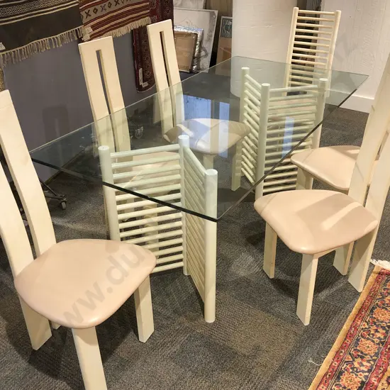 Modern Glass Top Dining Table with a Harlequin Set of Six Chairs