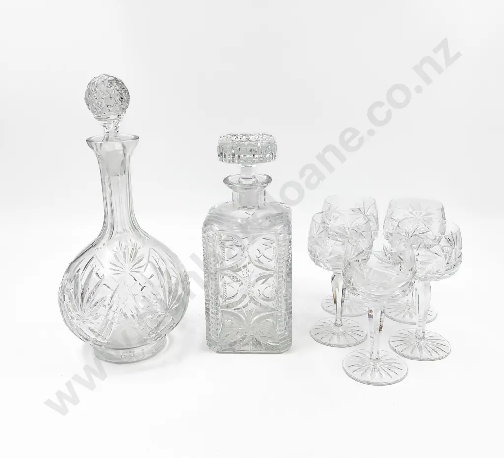 Two Decanters together with Five Crystal Goblets Image 1++