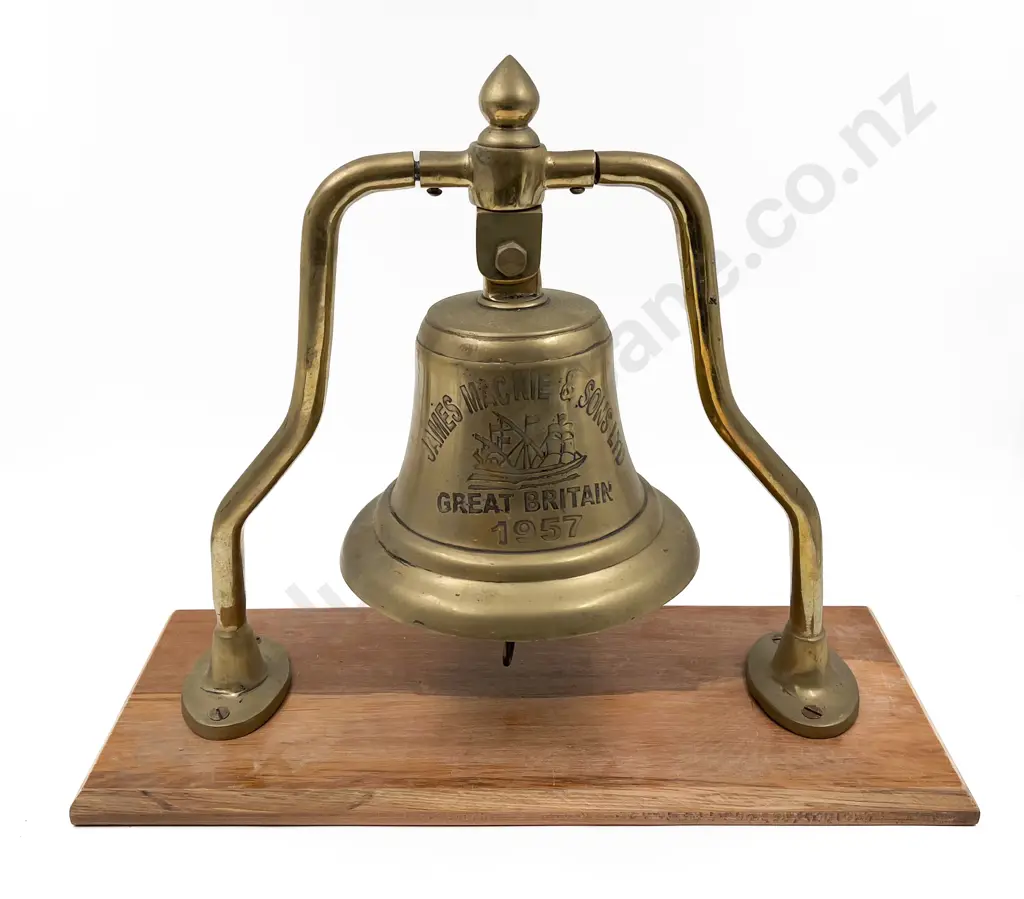 Large Brass Bell on Wooden Stand Image 1++
