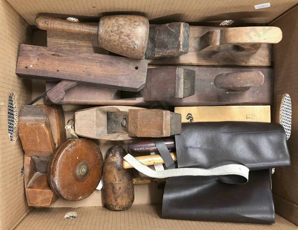 Box of Assorted Vintage Tools including Wooden Planes Image 1++