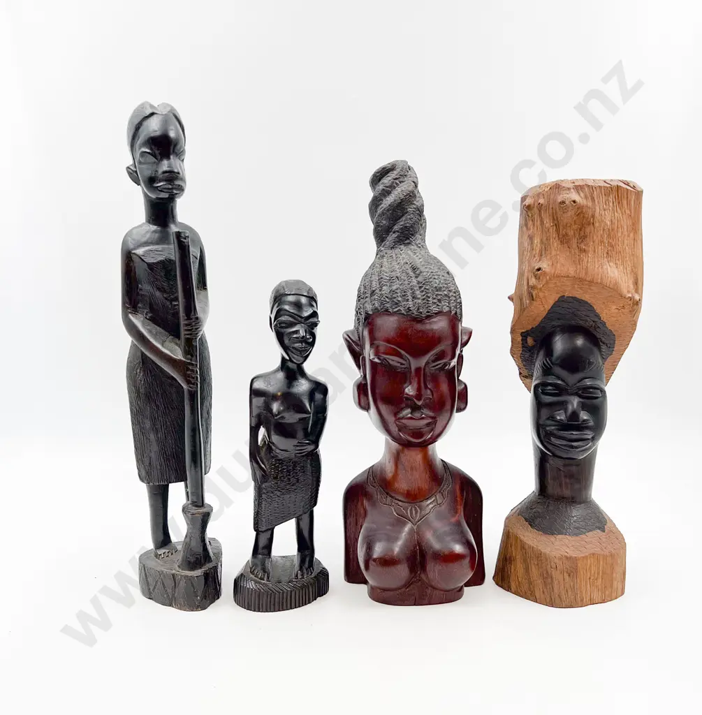 Two Carved Wood Standing Figures and Two Busts Image 1++