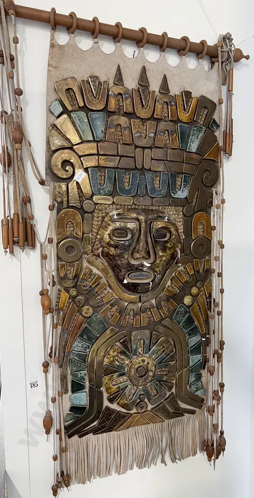 Bruce Papas 'Head + Headdress From Tenayuca' Tile & Leather Wall Hanging (Faults) Image 1++