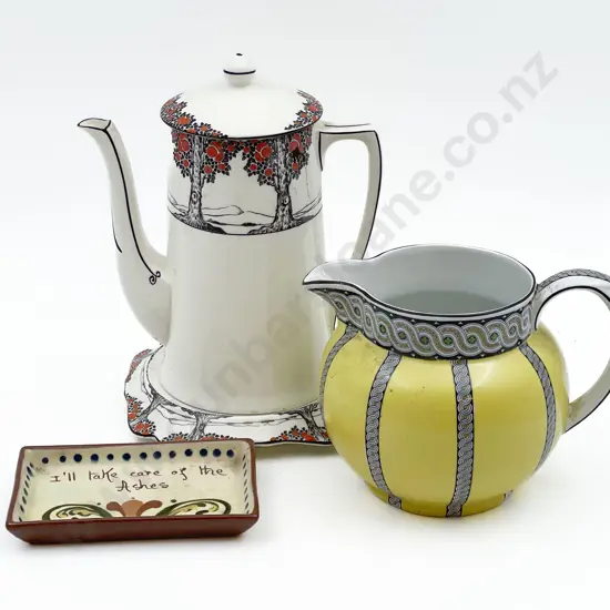Crown Ducal Tea Pot and Trivet and Two Others