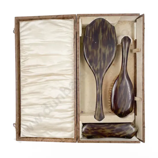 Cased Turtle Shell Vanity Set together with Vintage Umbrella