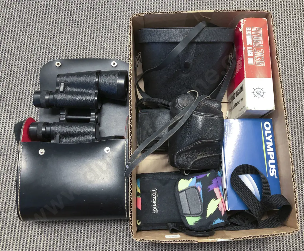 Box of Assorted Vintage Cameras and Binoculars etc Image 1++