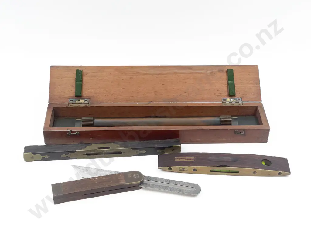 Two Vintage Levels with Two other Measuring Implements Image 1++