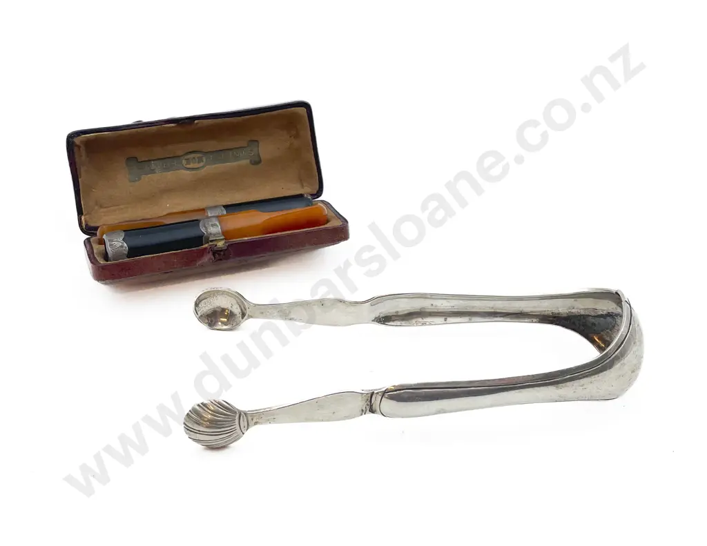 Pair S/S Sugar Tongs together with S/S Rimmed Cigarette Holders Image 1++
