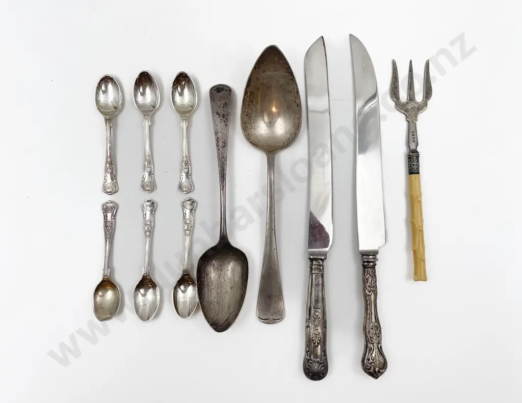 Two Large Sterling Spoons together with Assorted Plated Kings Pattern Cutlery etc Image 1++