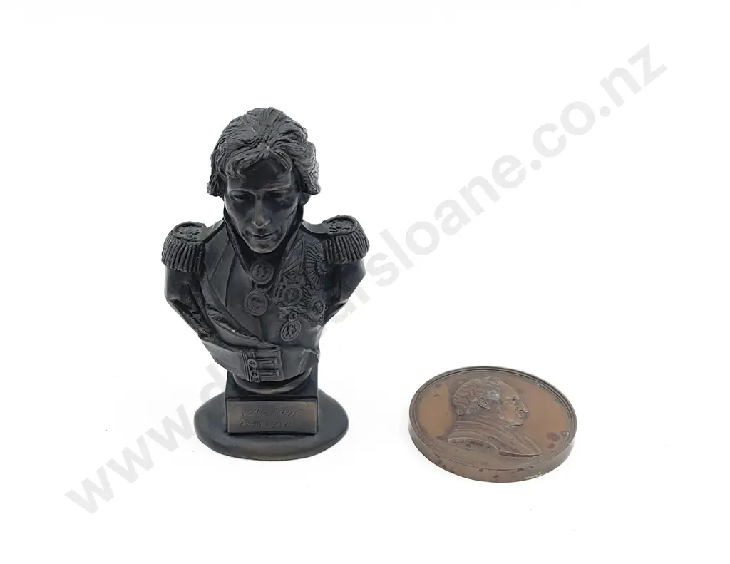 Small Bronze Bust of Horatio Nelson with Copper Medallion Image 1++