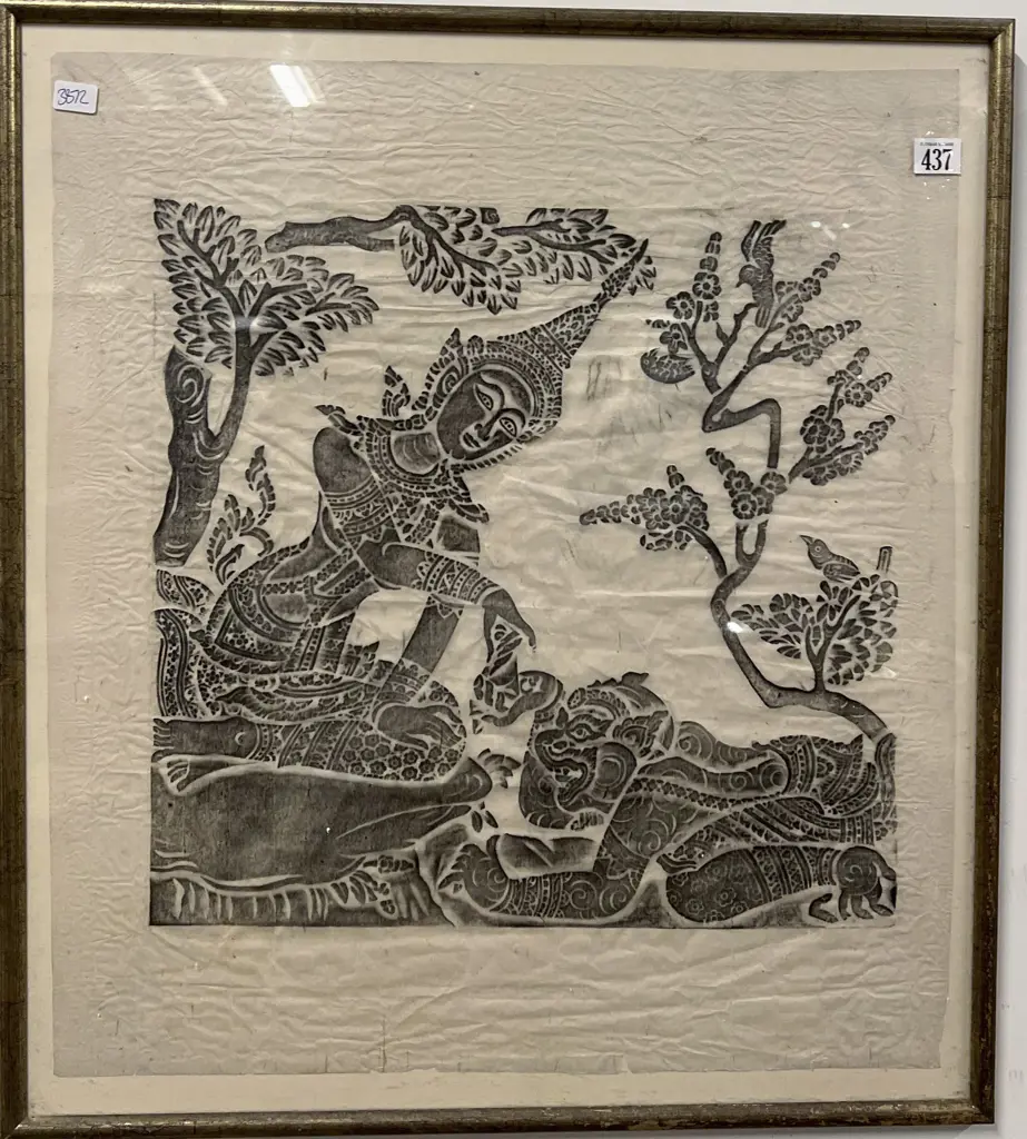 Thai Woodblock Print on Rice Paper Image 1++