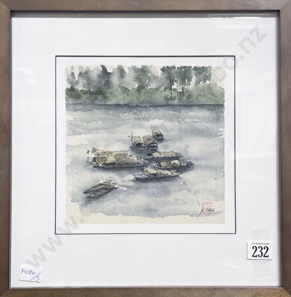 Unknown Artist - Asian River Scene - Watercolour Image 1++