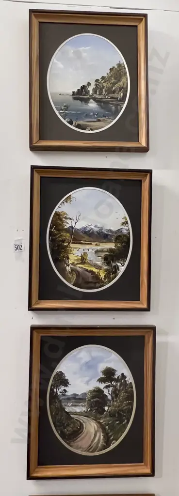 Three Oval Oil Works by P.J. O'Sullivan Image 1++