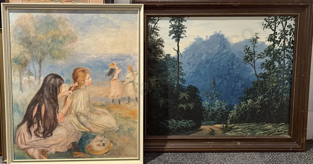 Unframed Architectural Oil Work and Two Others Image 1++