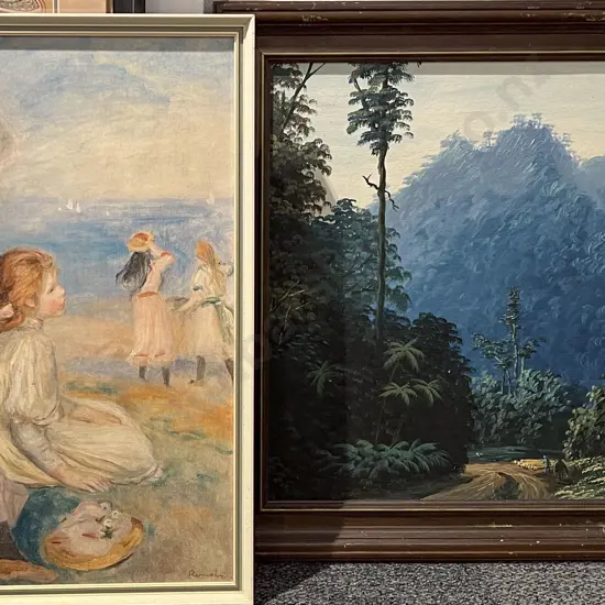 Unframed Architectural Oil Work and Two Others