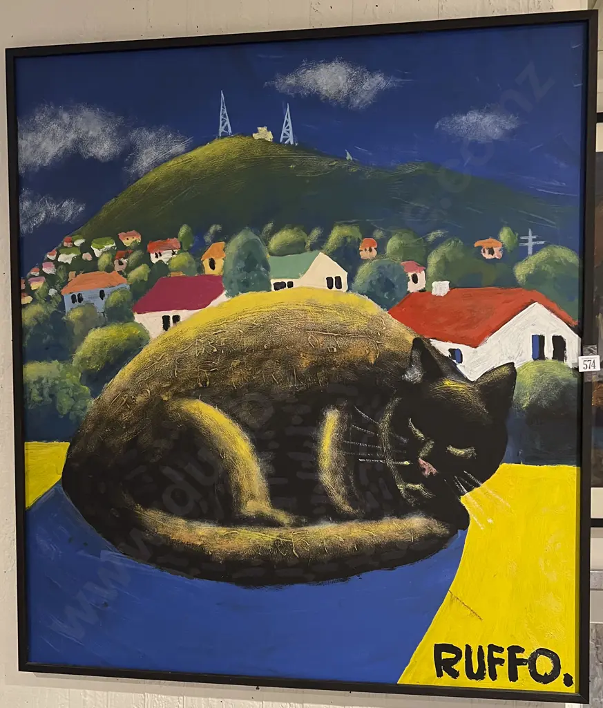 Ruffo - Black Cat Landscape - Oil on Board Image 1++