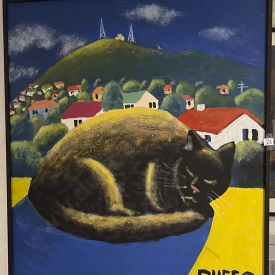 Ruffo - Black Cat Landscape - Oil on Board