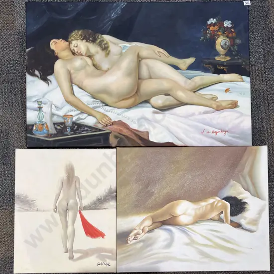 Three Assorted Nude Study Canvas Works