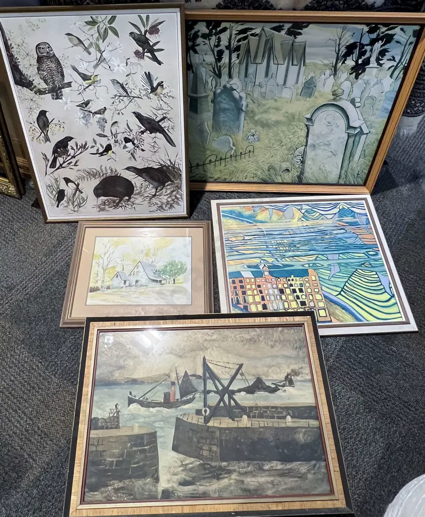 Five Assorted Framed Prints and Originals Image 1++