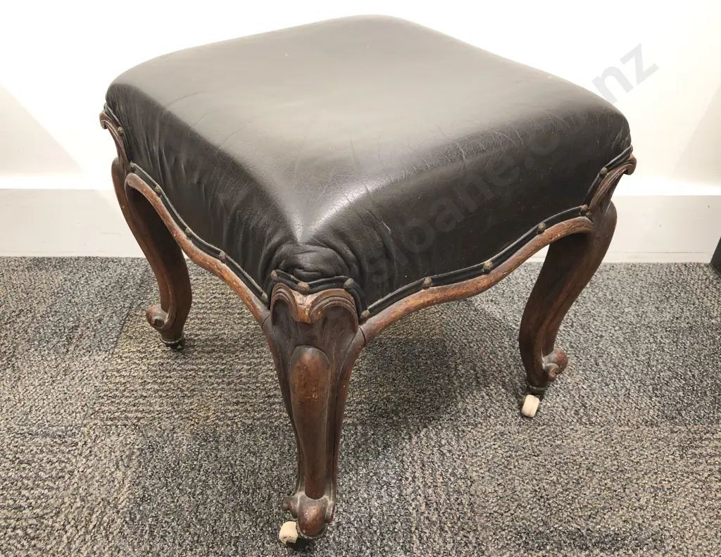 Victorian Leather Topped Stool on Castors Image 1++