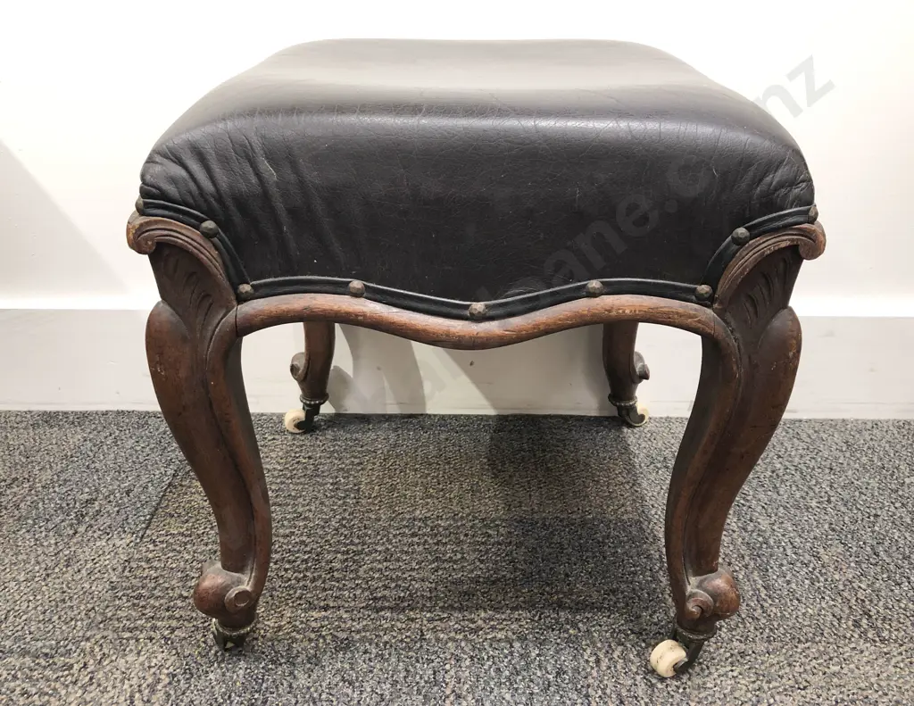 Victorian Leather Topped Stool on Castors Image 1++