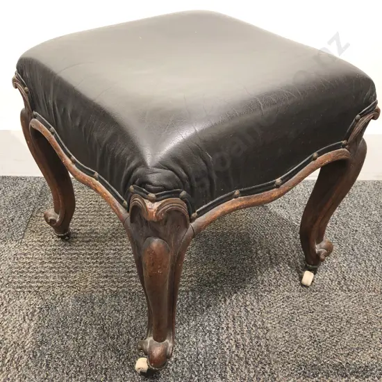 Victorian Leather Topped Stool on Castors