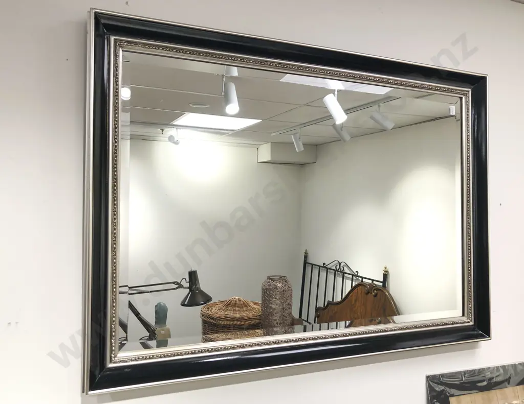 Large Bevel Edged Silvered & Ebonised Rectangular Wall Mirror Image 1++