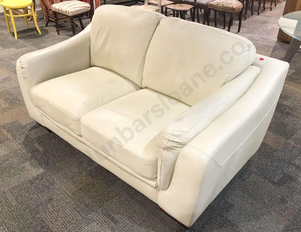 Cream Leather Two Seater Sofa Image 1++