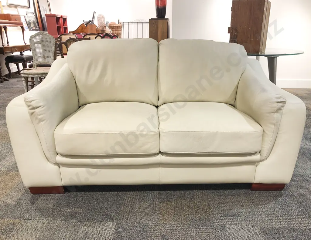 Cream Leather Two Seater Sofa Image 1++