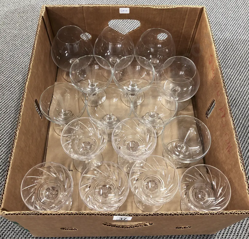 Box of Assorted Crystal and Glassware Including Six Stuart Crystal Cocktail Glasses Image 1++